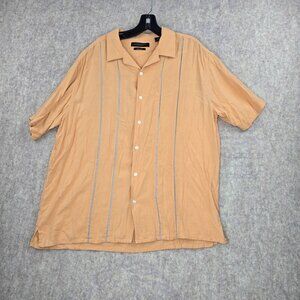 Axist Mens Silk Touch Short Sleeve Button Shirt Tan Striped XL Lightweight